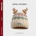 2025 New Cute Christmas Red Antler Knitted Hat Women, Thickened Warm Plush Ear Protection Beanie For Autumn And Winter_desvips.com
