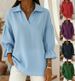 RL Inspired Women's V-Neck Collared Shirt, 3/4 Ruffle Sleeve Blouse, Loose Fit Casual Top, Breathable For Everyday, Office & Weekend Wea Maglia Donna _desvips.com