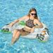 Leaf Print Inflatable Pool Seat - Thickened PVC U-Shaped Floating Lounger With Backrest & Cup Holder Single Person Water Hammock_desvips.com