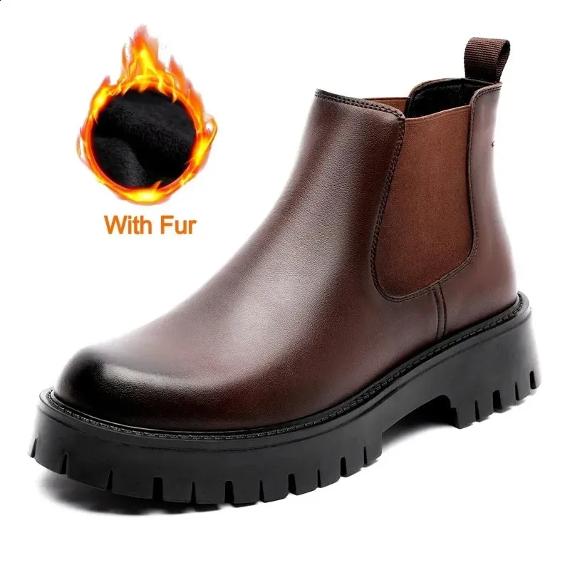 British Style Men Thick Bottom Waterproof Work Shoes Casual Fashion Classic Leather Comfy High Top Round Toe Boots_desvips.com