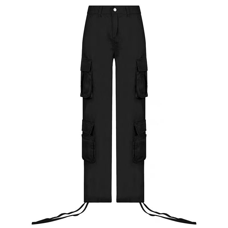 Women's Streetwear Hip Hop Low Rise Cargo Pants - Fashionable Cotton Workwear Straight Leg Trousers For Casual Wear_desvips.com