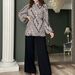 Women's clothing fashion pleated temperament puff sleeve shirt high waist wide leg pants suit_desvips.com