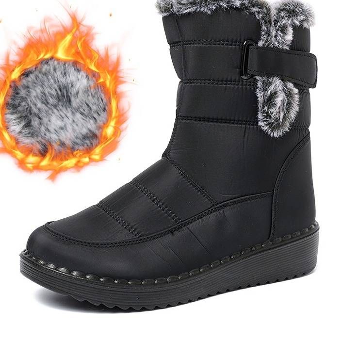 Women's Winter Snow Boots With Fleece Lining - Warm Slip-Resistant Casual Shoes For Cold Weather (Black/Red, Sizes 36-44)_desvips.com