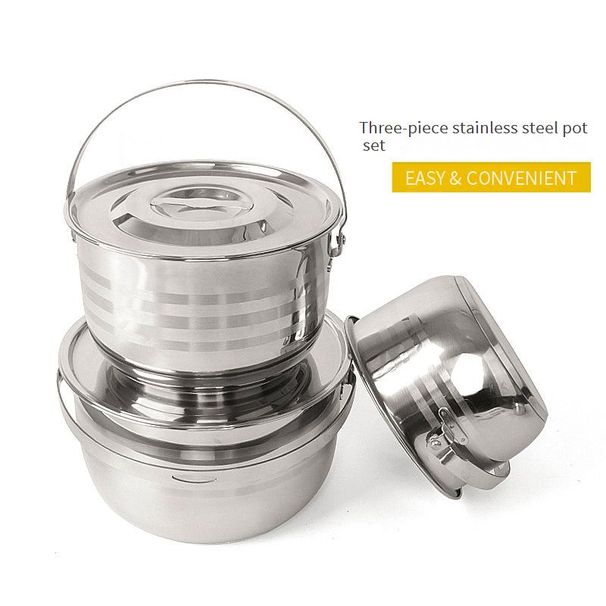 4-Piece Heavy-Duty Stainless Steel Camping Cookware Set - Multi-Purpose Outdoor Cooking Pot For BBQ Picnics & Camping_desvips.com