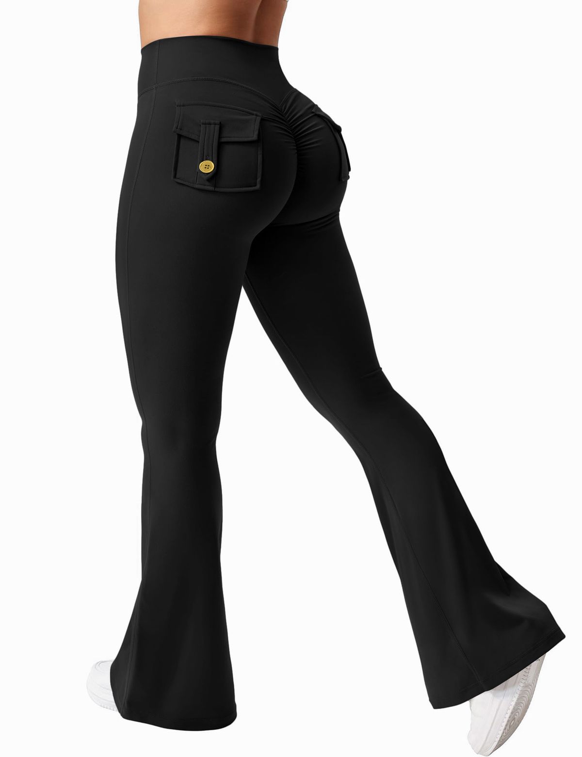 European And American Size Blockbuster Overalls Women's Pockets Yoga Pants Flared Pants Hip-lifting Sports Tight Fitness Pants_desvips.com