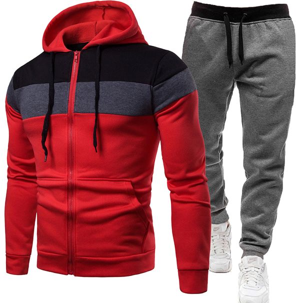 2024 Men's Sports Set Fashion Casual Coat Long Sleeved Pants Spring And Autumn Spliced Hooded Wardrobe Two Pieces_desvips.com