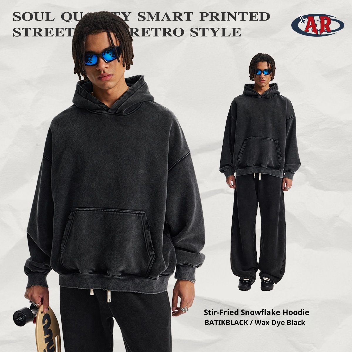 001 ARTIE Men's Clothing | 2025 Autumn Winter New BOXY Short Wide Version Fleece Distressed Hooded Sweatshirt_desvips.com