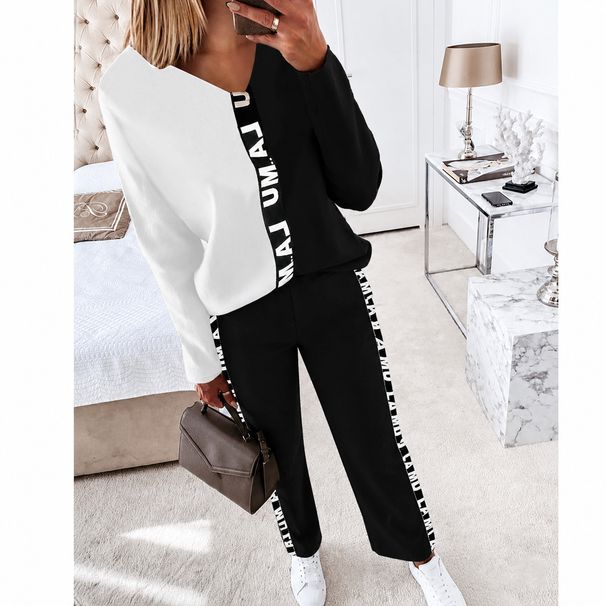trendy women's sportswear set for spring and autumn casual, youthful, versatile, loosefitting sweatshirt and sweatpants twopiece set_desvips.com