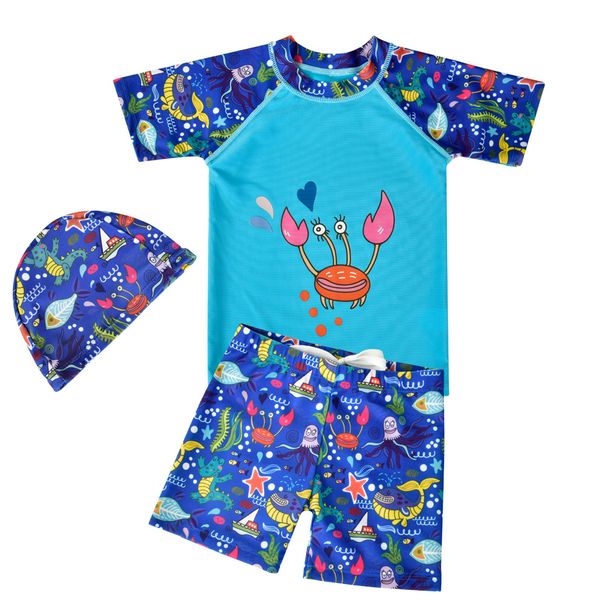 Boys' Swimwear, Swimsuit, Medium And Large Children's Hot Spring Swim Trunks Set, Short-sleeved Baby Cartoon Boy_desvips.com