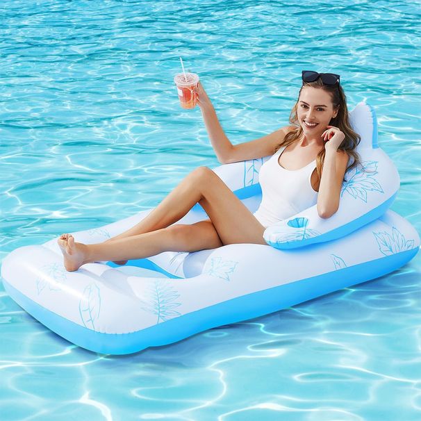 Premium Inflatable Pool Lounge Chair With Cup Holder Headrest Floating Sunbed For Adults Adjustable Backrest Footrest Heavy Duty PVC_desvips.com