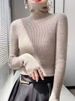 Women's Semi-Turtle Neck Knit Sweater - Core-Spun Yarn Fabric, Warm Winter Pullover, Slim Fit Long Sleeve Top For Layering, Elegant & Versatile_desvips.com