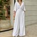 Women's 2023 temperament elegant v-neck bat sleeve wide-leg solid color simple fashion jumpsuit_desvips.com