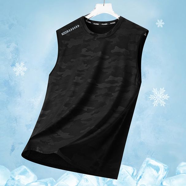 Men's Summer Ice Silk Sleeveless Vest Individual Camouflage Sport Shirt Simple Quick Dry T-Shirt For Teens Running_desvips.com