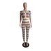 Women's Clothing summer new sexy knitted contrast color short sleeved trousers tight suit_desvips.com