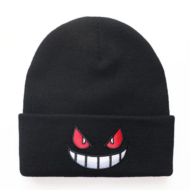 New Trendy Anime Cartoon Mouth Eyes Embroidered Knitted Pullover Hip Hop Warm Wool Hat Autumn Winter_desvips.com