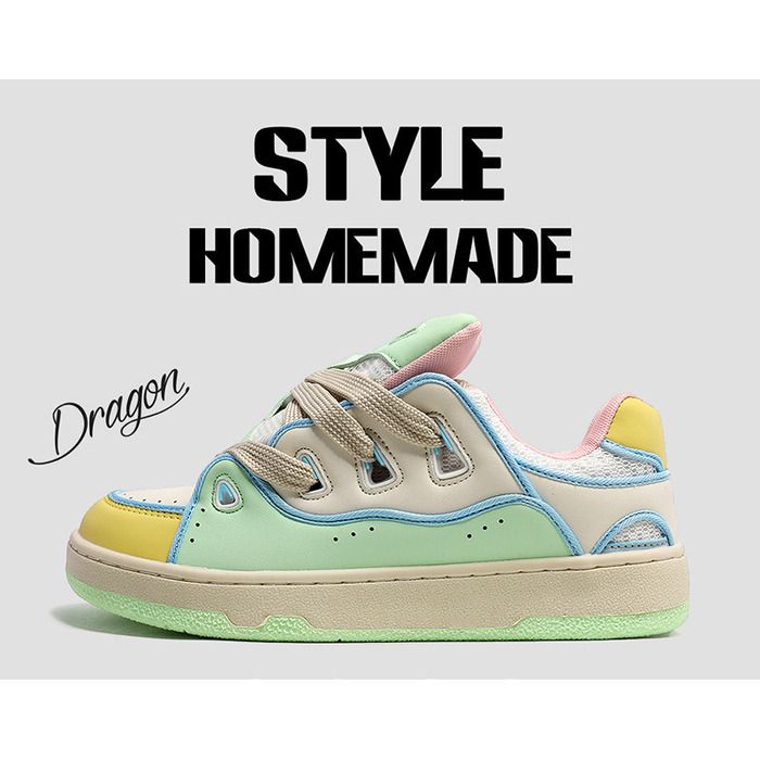 National Trend Couple Bread For Women Macaron Dopamine Brand New Leather BAKE Unisex Skateboarding Sports Shoes_desvips.com