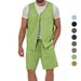 Men's Cotton And Linen Suit Casual Sleeveless Cardigan Shorts Two-Piece Suit_desvips.com