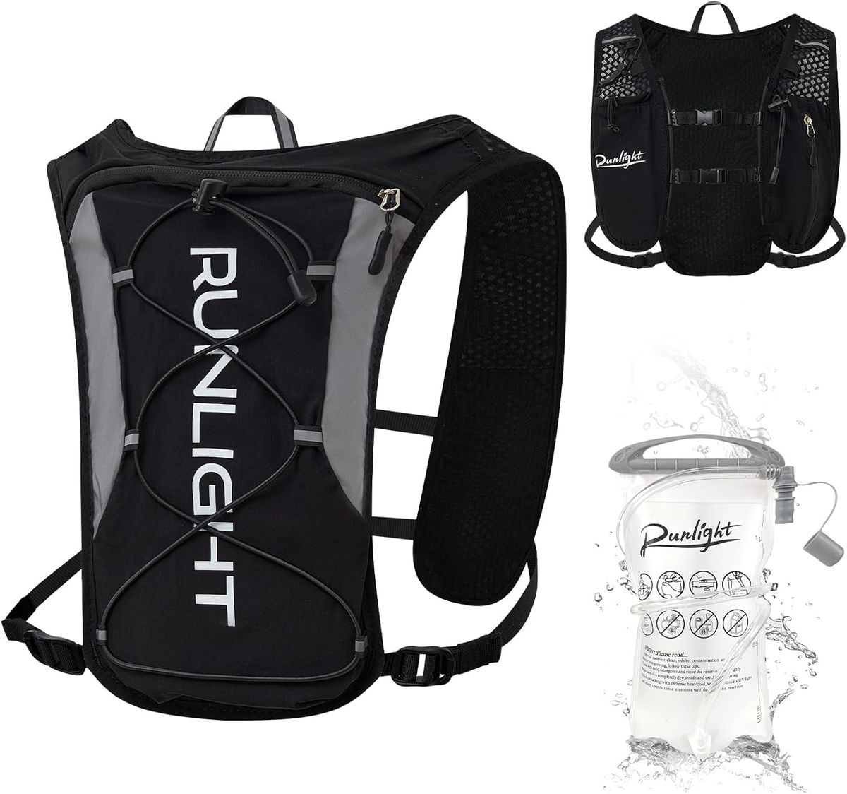 Runlight Men's Running Vest, Adjustable Hydration Backpack With Breathable Reflective Straps And 1.5L Water Bladder,_desvips.com