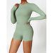 Set Women's Solid Tracksuit Set, Long Sleeve Round Neck Sports Tee & High Waist Skinny Shorts,Minimalistic Fall Outfit, 90s Clothes Leisure Wear Top_desvips.com