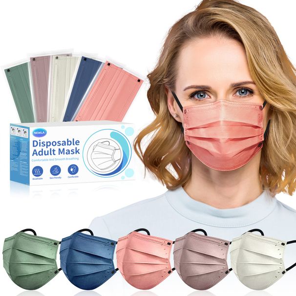 Disposable Face Mask For Adults, 50 Pack, Individually Wrapped, Multicolored_desvips.com