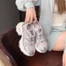 Grape Mom Style Summer Fashion Lace-up Casual Sneakers Breathable Mesh Thick-soled Height-increasing Dad Shoes For Women_desvips.com