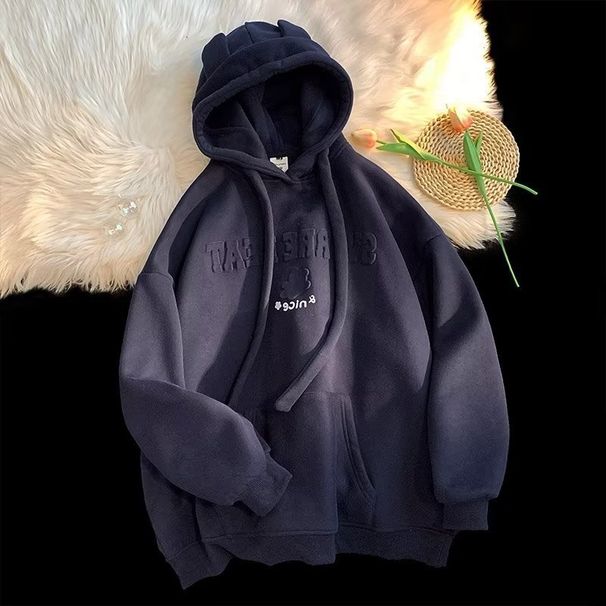 Trendy High Street American Couple Hoodie With Female Design Sense, Niche And Thickened Velvet, New Lazy Style Hooded_desvips.com