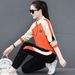 001 Women's Sports Suit Spring And Autumn New Fashion Loose Plus Size Stand Collar Casual Color Block Running Outfit Petite_desvips.com
