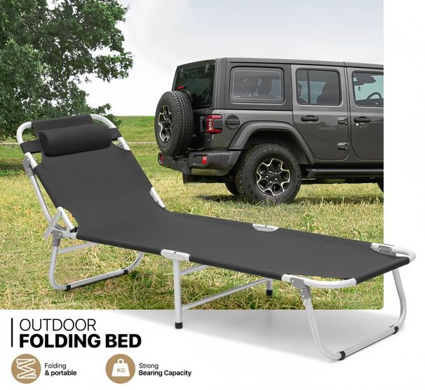 75 Inch Adjustable Height Folding Camping Bed, Portable Folding Bed, Sleeping Bed, Ultralight Camping_desvips.com