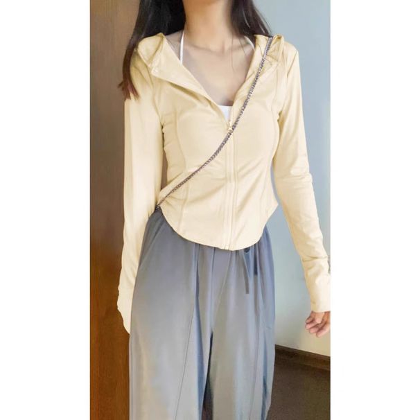 RenMou Pink Ice Silk Sunscreen Clothing Women's Summer Slim Fit Yoga Coat Tight Top 2024 New Set Cardigan Exclusive Supply_desvips.com