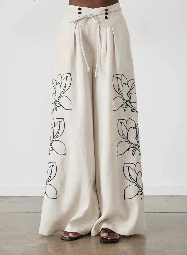 Women's Clothing Fashion Cotton and Linen Printed Wide Leg Pants Set 2024 Spring and Summer New Products_desvips.com