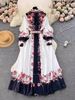 Women's Clothing color matching print slim long puff sleeve temperament dress spring dress _desvips.com