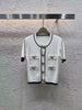 Baman Button Thin Elegant Cardigan Small Fragrance Summer Sleeve French Knit Color Block New Short Top_desvips.com