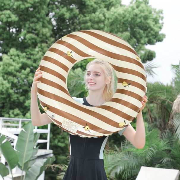 Striped Thickened PVC Swim Ring - Large Floating Tube For Adults With Underarm Support (High Buoyancy Pool Includes Repair Patch & Air Pump)_desvips.com