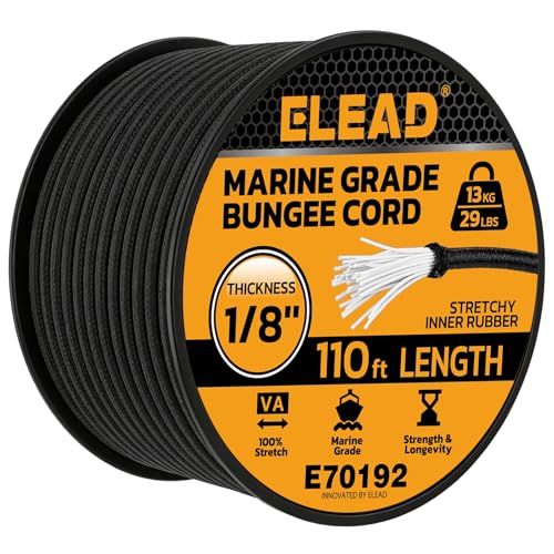 Heavy Duty Bungee Cord Roll, 1/8 Inch Diameter By 110 Feet Long, Marine Grade Outdoor Bungee Cords In Black, Super Elastic Shock Cords For Cargo, Camp_desvips.com