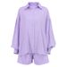 Women's Clothing temperament shirt jacquard striped puff sleeve shorts commuting design casual suit_desvips.com