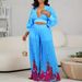 Women's V-neck chiffon lantern sleeve top pleated wide-leg pants two-piece set_desvips.com