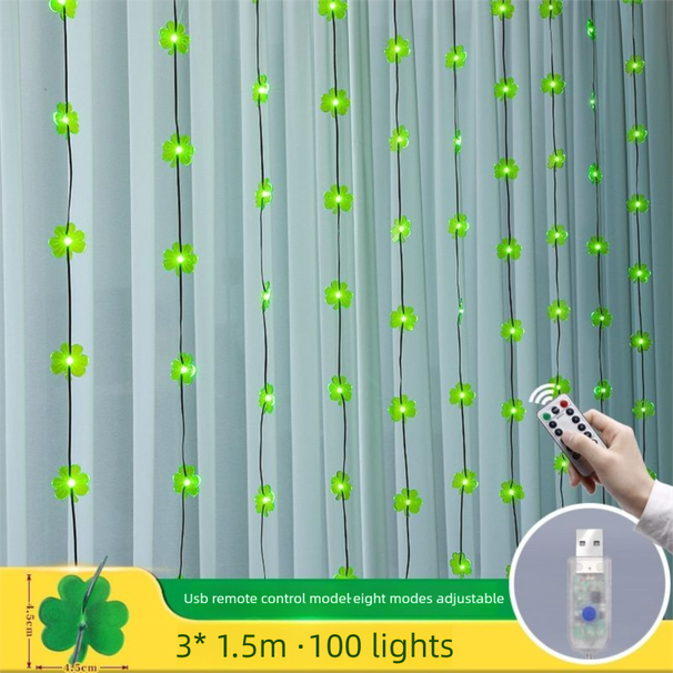 St. Patrick's Day Decorative Irish Green Clover LED String Lights For Indoor Ambiance And Curtain Decoration_desvips.com