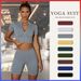 New Ribbed Moisture-Wicking Stretch Quick-Dry Fitness Simple Fashionable Elegant Yoga Short Sleeve Top For Women_desvips.com