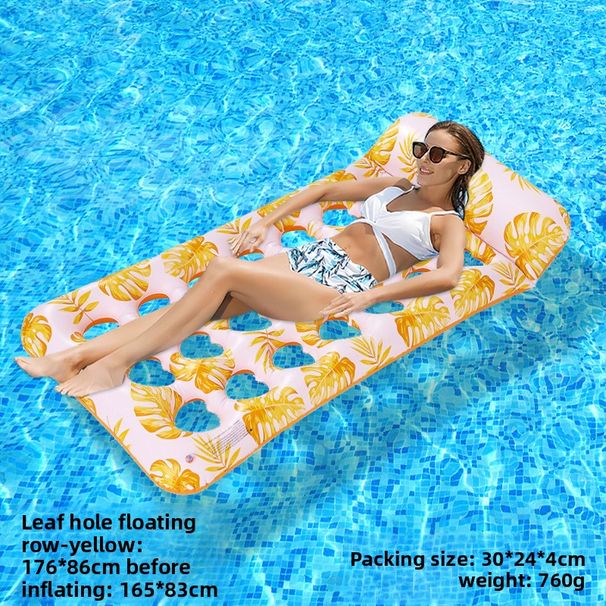 Inflatable Leaf Design Lounge Chair With Neck Pillow & Breathable Holes - Single Floating Bed For Adults (Printed Quick-Dry PVC For Pool/Beach)_desvips.com