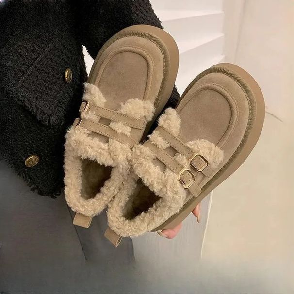 Women's 2024 New Winter And Warm Women's Shoes With Plush Fabric, Internet Famous Super Hot Cotton Shoes, Thick Soled_desvips.com