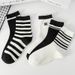 Spring Autumn Striped Mid-calf Socks, Black And White Women, Ins With Letters, Versatile High-waisted Sports Socks For_desvips.com