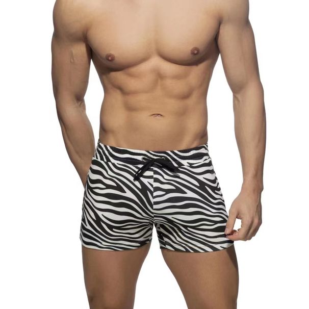 2022 New Men's Boxer Swim Trunks Zebra Pattern Floral Tie Low Waist Sexy European And American Beach Swimming Hot Spring_desvips.com