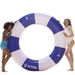 Inflatable Blue Striped Double Swimming Ring With Net Tanning Lounge Chair Sunbathing Outdoor Water Adult Coke Cup Double Lying Ring Chair_desvips.com