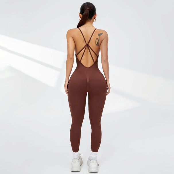 Women's Sexy Bodysuit Peach Shaped Butt Cross Back Yoga Fitness Outfit Tight Fitting No Breast Pads_desvips.com