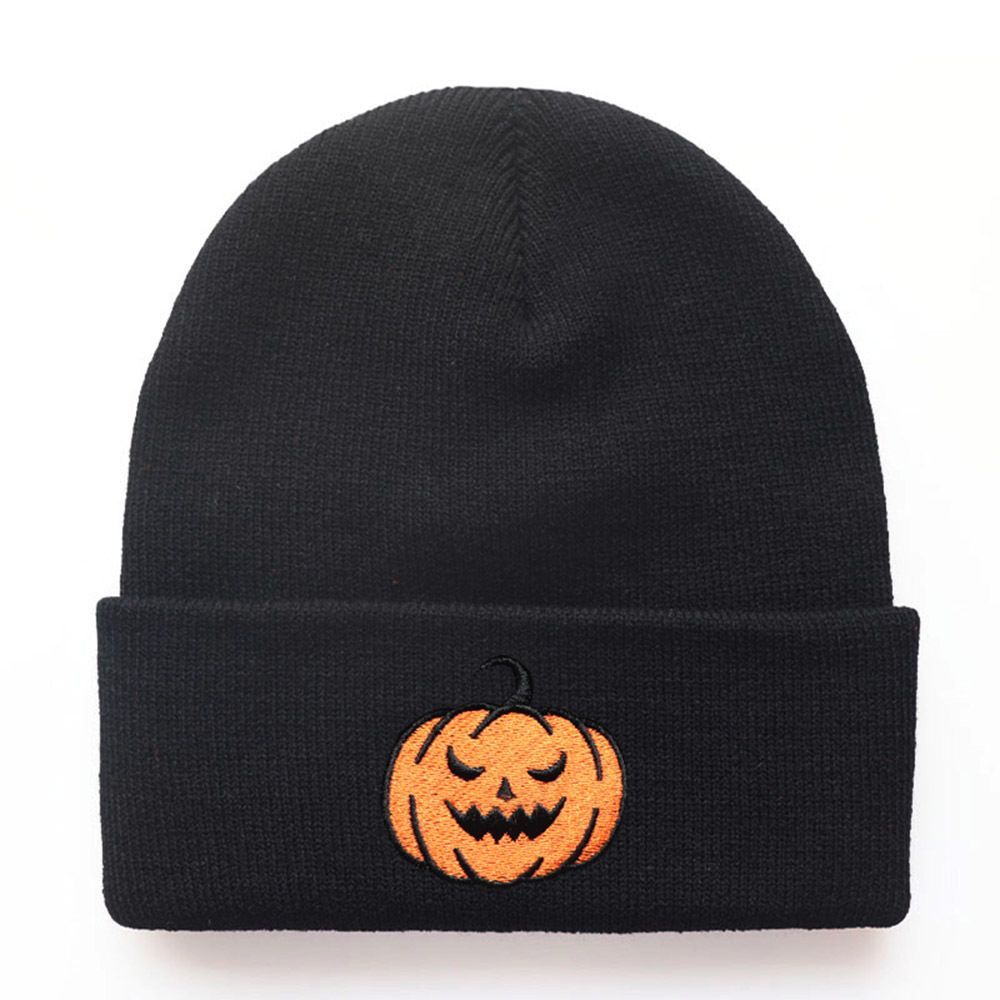 Men And Women Autumn Winter New Halloween Pumpkin Little Devil Embroidered Knitted Pullover Warm Beanie Cold Hat Student_desvips.com