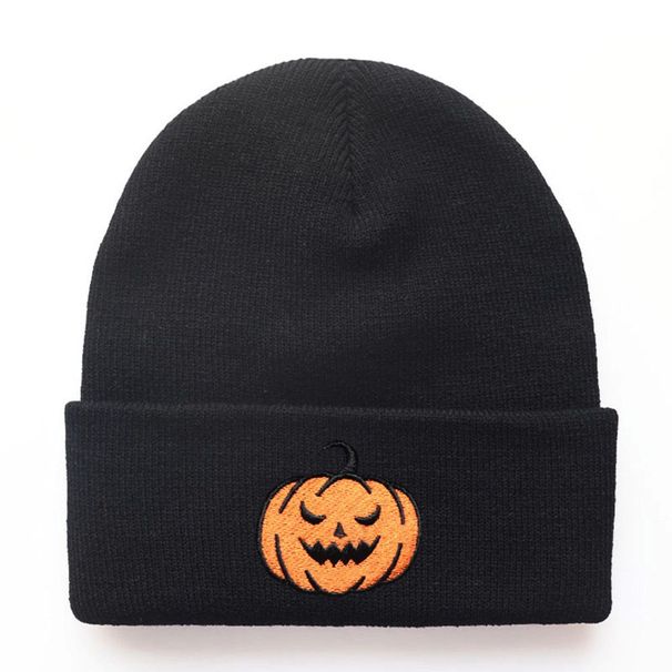 Men And Women Autumn Winter New Halloween Pumpkin Little Devil Embroidered Knitted Pullover Warm Beanie Cold Hat Student_desvips.com