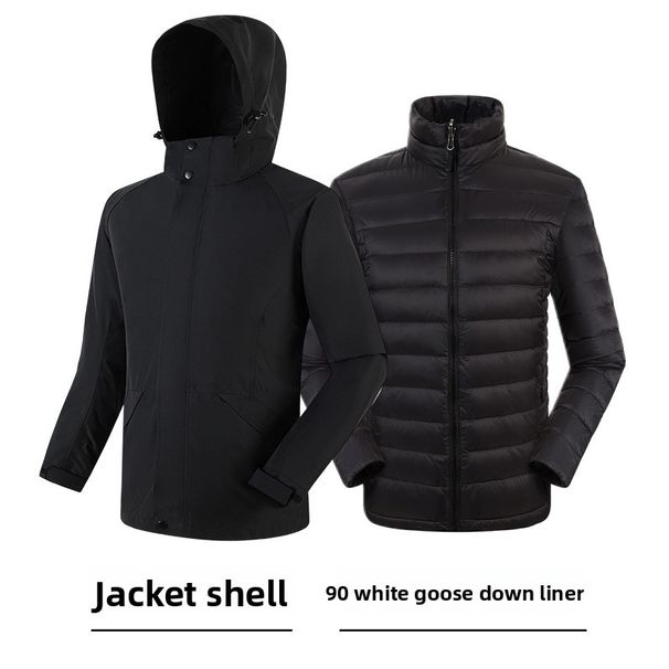 New National Standard Men's And Women's Jacket With Detachable Down Liner, 3-in-1 Outdoor Hiking Windproof Waterproof_desvips.com