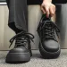 Stylish Fashion Versatile Men Business Minimalist Lace Up Leather Round Toe Flat Thick Sole Comfortable Rock Gothic Punk_desvips.com