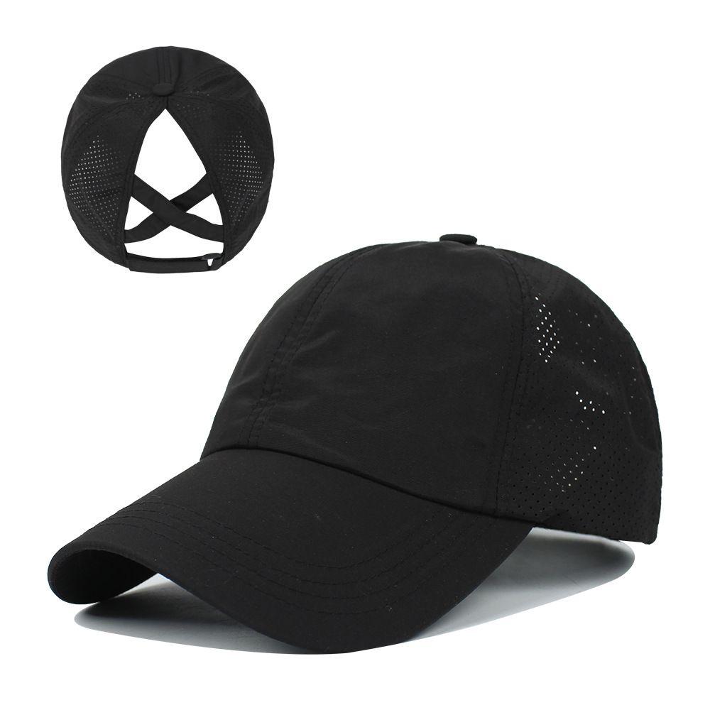 Summer Solid Color Baseball Cap Women's Athleisure Cross Ponytail Hat Mesh Quick-Drying Cap Visor Hat_desvips.com