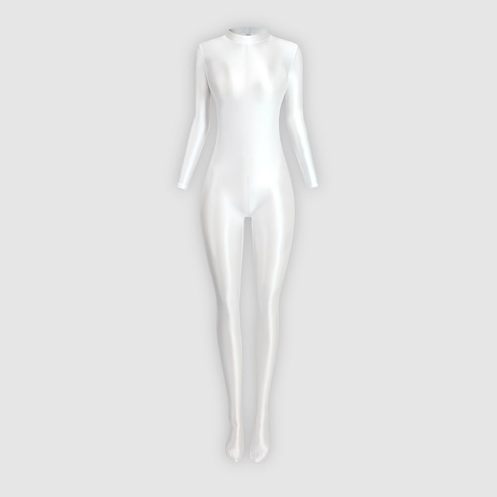 Elastic Glossy Shaping Fitness Sports Leggings Zipper Long Sleeve Full Body Shiny Smooth Bodysuit_desvips.com